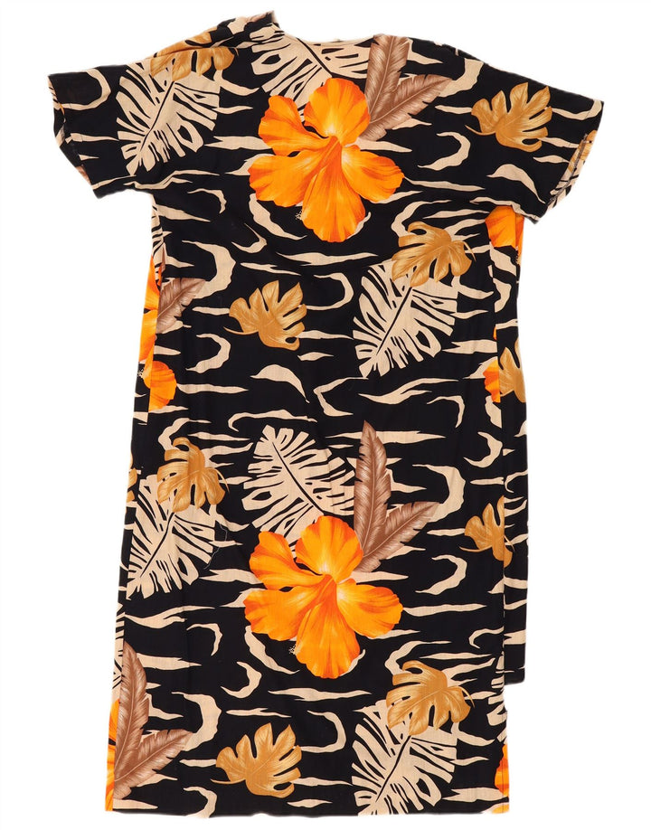 Vintage Womens Shift Dress UK 14 Medium Black Floral Cotton