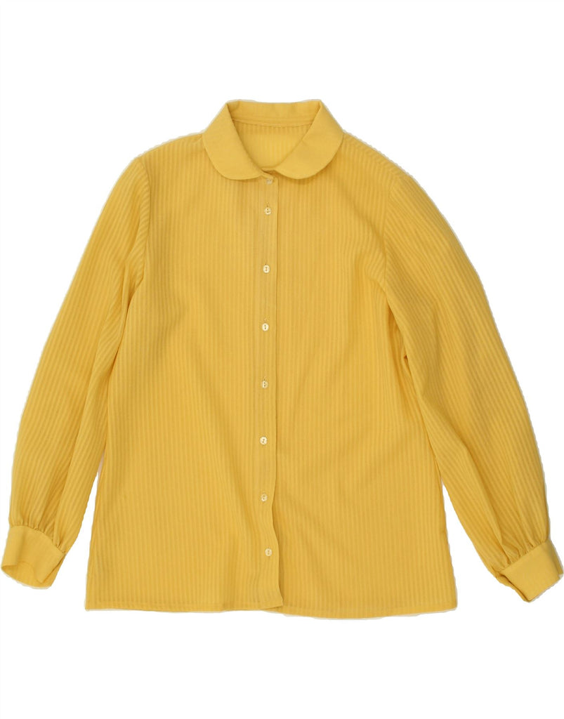 VINTAGE Womens Shirt Blouse UK 12 Medium Yellow Striped Polyester | Vintage Vintage | Thrift | Second-Hand Vintage | Used Clothing | Messina Hembry 