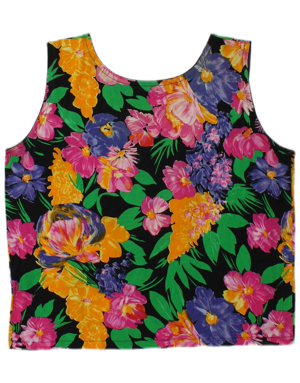 Vintage Womens Crop Vest Top UK 14 Medium Multicoloured Floral Cotton