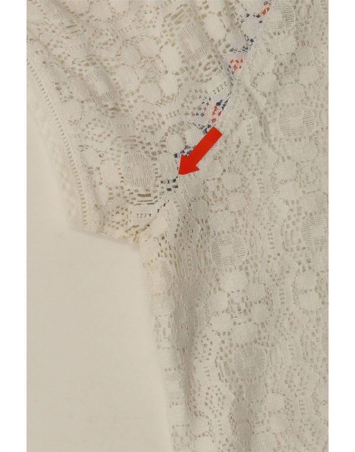 SUPERDRY Womens See Through Lace Blouse Top UK 10 Small White Geometric Vintage Superdry and Second-Hand Superdry from Messina Hembry 
