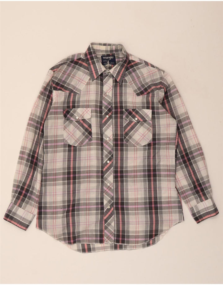 WRANGLER Mens Regular Fit Shirt Size 16- 34 Large Grey Check Cowboy Vintage Wrangler and Second-Hand Wrangler from Messina Hembry 