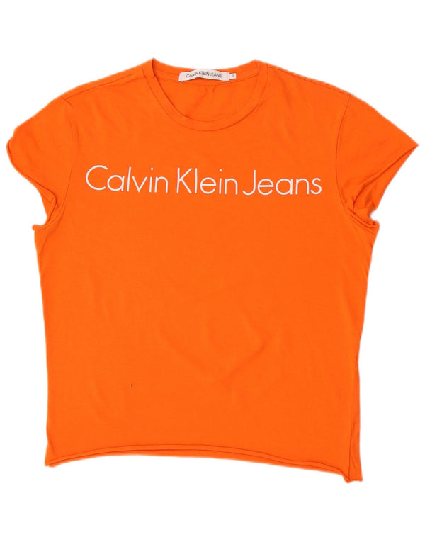 Calvin Klein Jeans Womens Crop Graphic T-Shirt Top UK 10 Small Orange