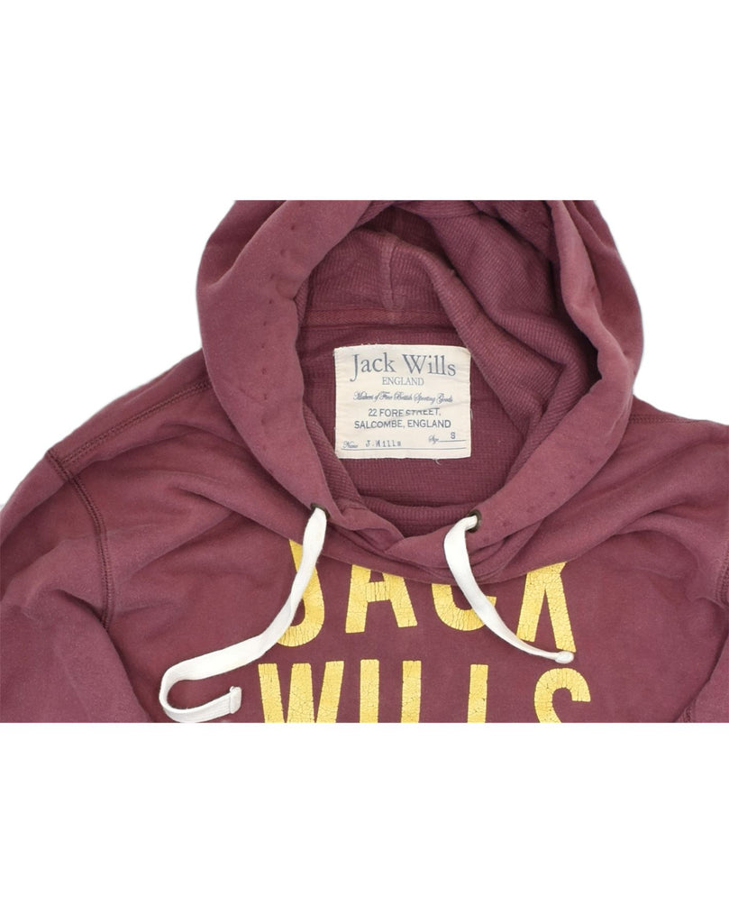 JACK WILLS Mens Graphic Hoodie Jumper Small Maroon Cotton | Vintage | Thrift | Second-Hand | Used Clothing | Messina Hembry 