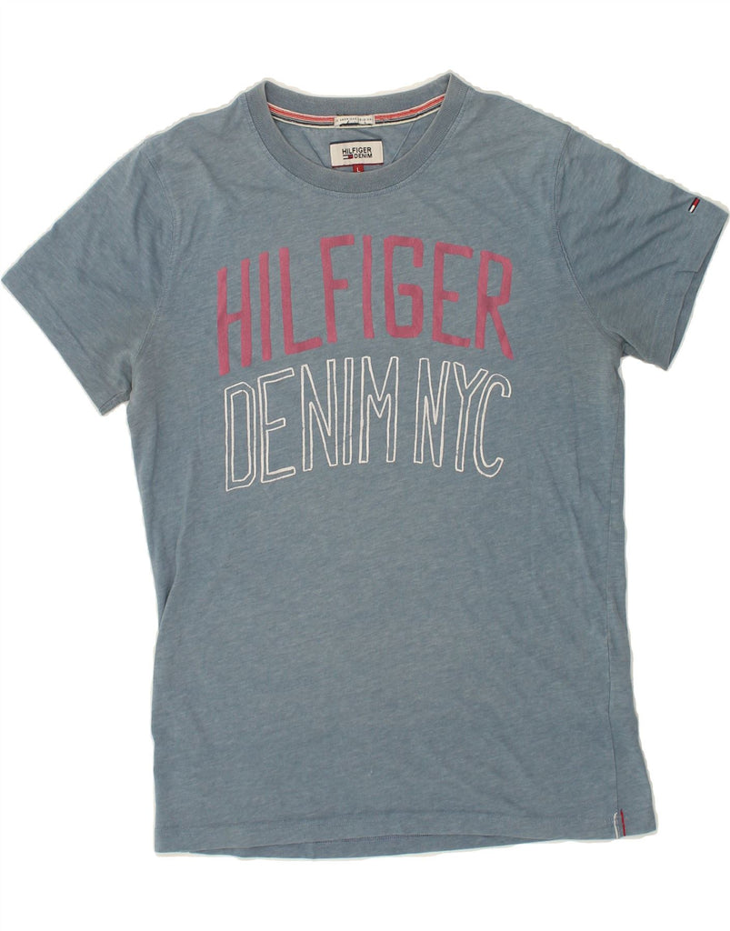 TOMMY HILFIGER Mens Slim Graphic T-Shirt Top Large Blue | Vintage Tommy Hilfiger | Thrift | Second-Hand Tommy Hilfiger | Used Clothing | Messina Hembry 