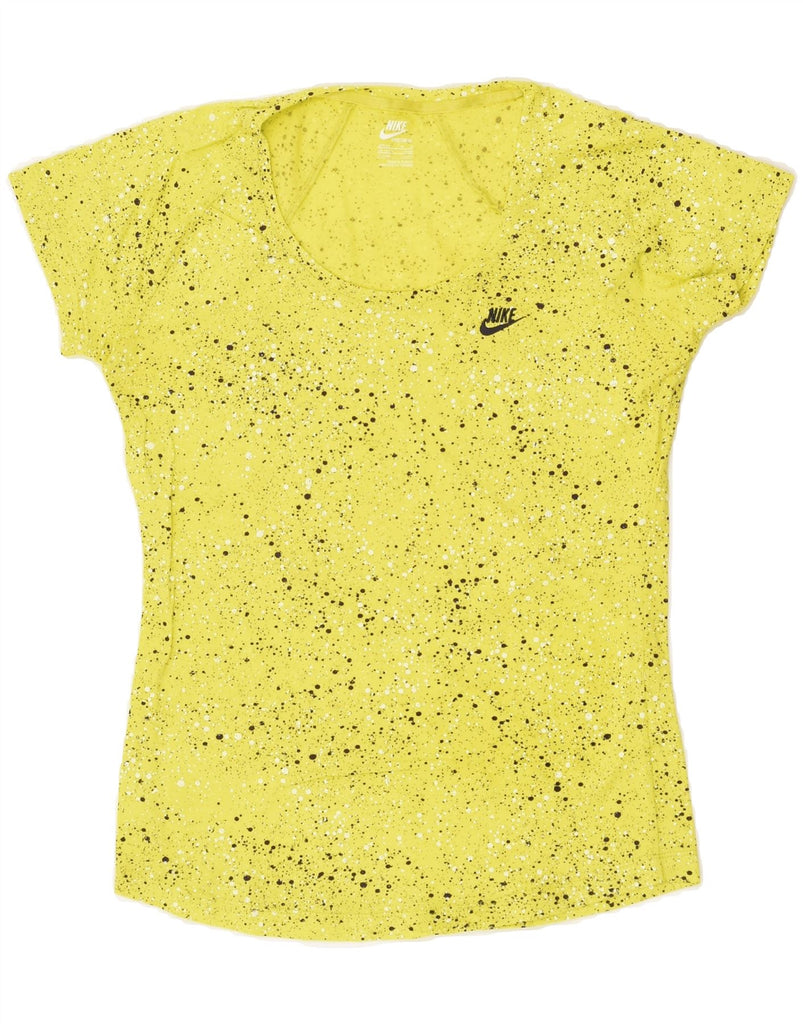 NIKE Womens T-Shirt Top UK 12/14 Medium Yellow Spotted | Vintage Nike | Thrift | Second-Hand Nike | Used Clothing | Messina Hembry 