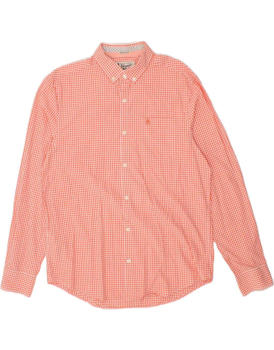 PENGUIN Mens Shirt Large Red Gingham Cotton Vintage Penguin and Second-Hand Penguin from Messina Hembry 