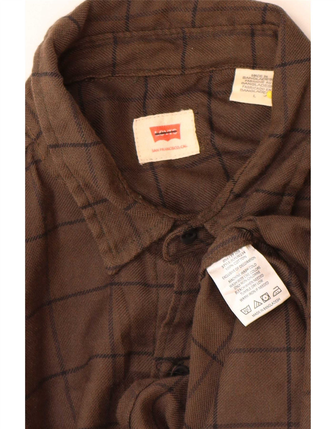 Levi's Mens Flannel Shirt Large Brown Check Cotton
