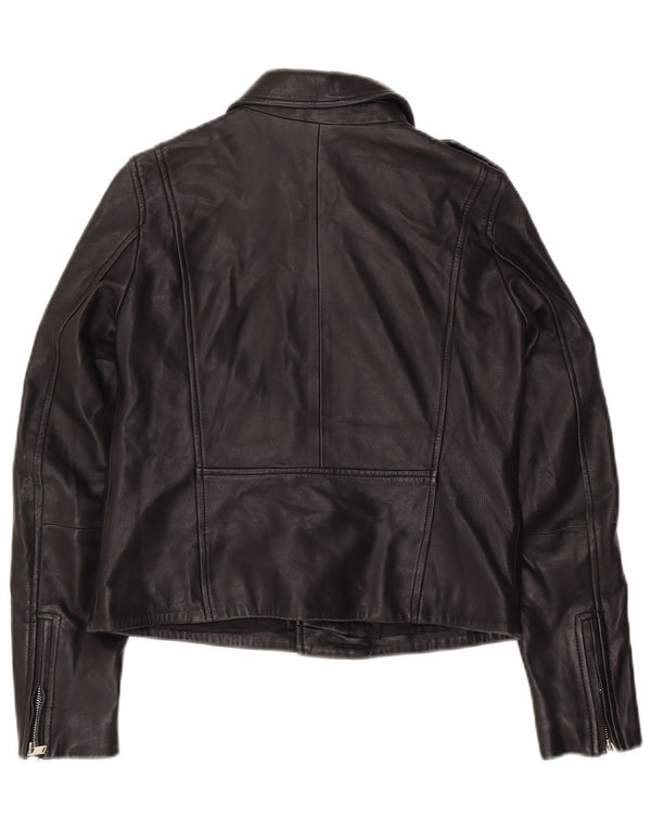 Zara Womens Leather Biker Jacket UK 12 Medium Black