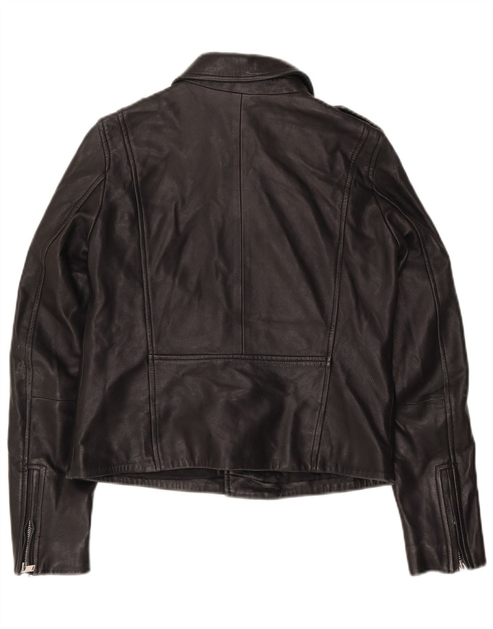 Zara Womens Leather Biker Jacket UK 12 Medium Black