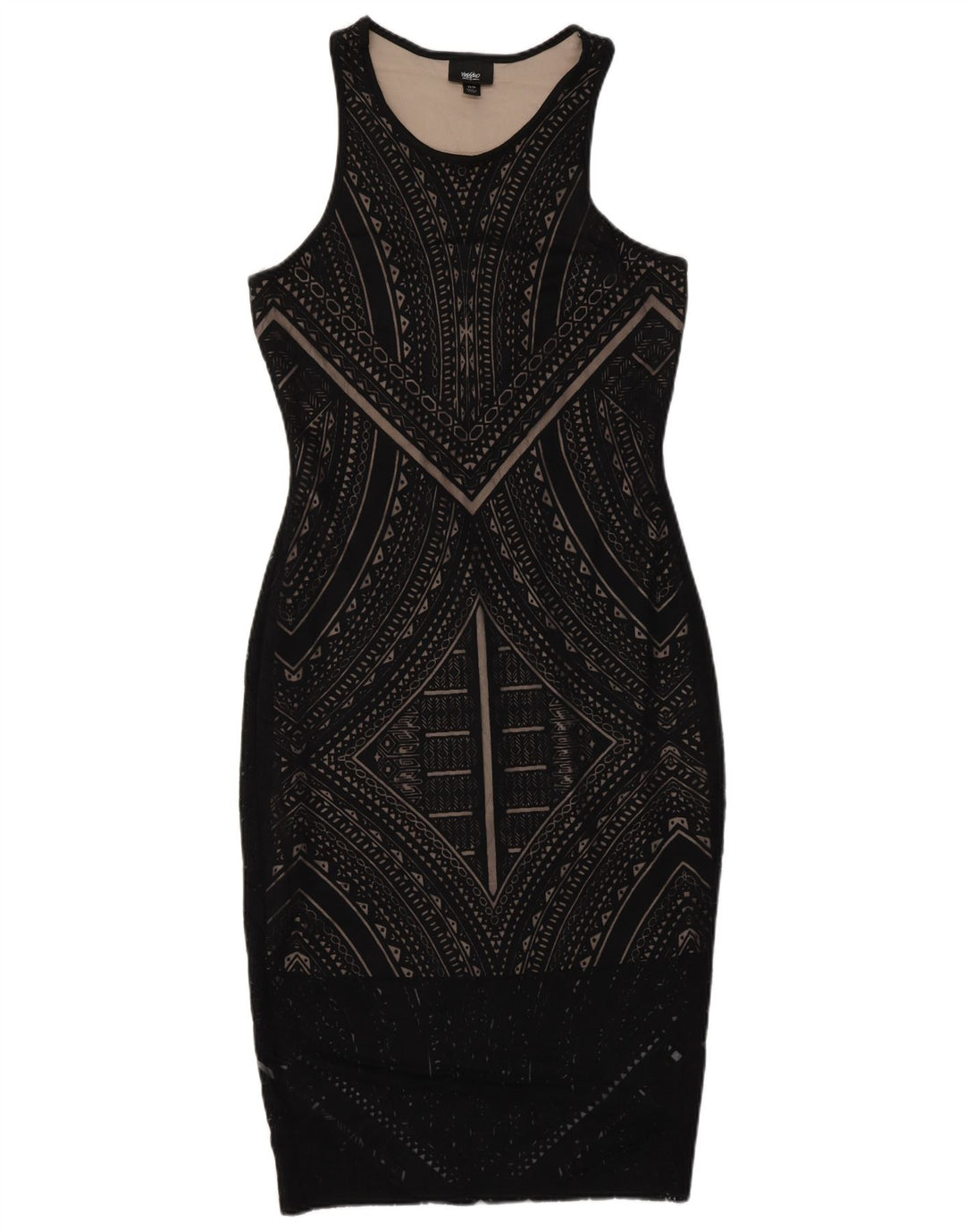 MOSSIMO Womens Sleeveless Bodycon Dress UK 6 XS Black Geometric Rayon
