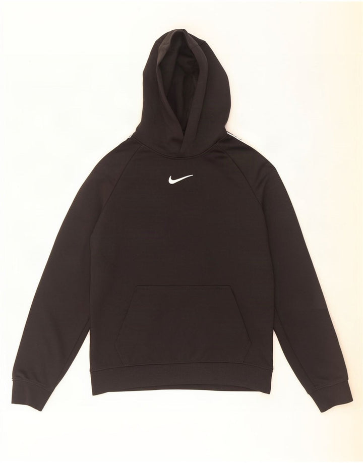 Nike Boys Graphic Hoodie Jumper 10-11 Years Medium Black Polyester