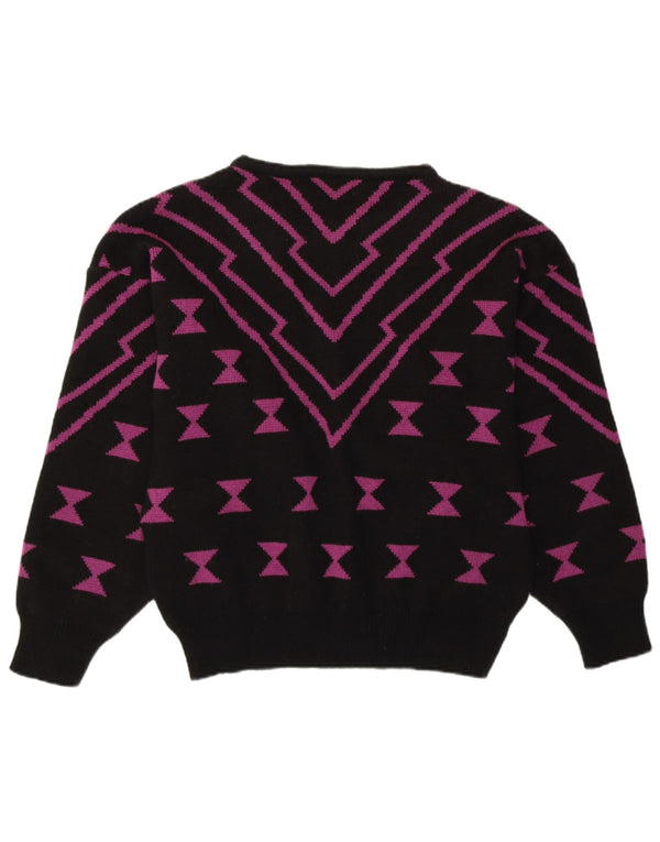 ANN CHRISTINE Womens Boat Neck Jumper Sweater UK 14 Medium Black Geometric