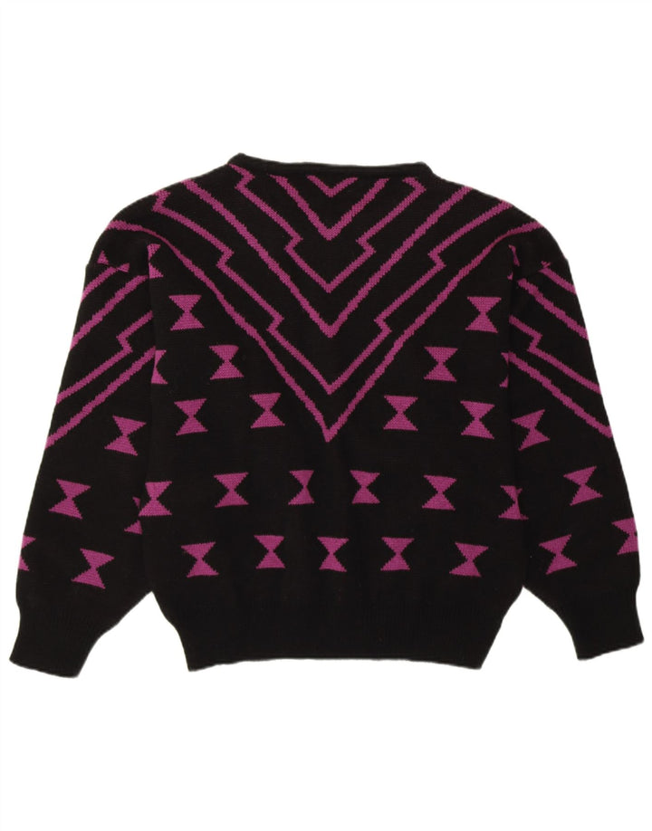 ANN CHRISTINE Womens Boat Neck Jumper Sweater UK 14 Medium Black Geometric