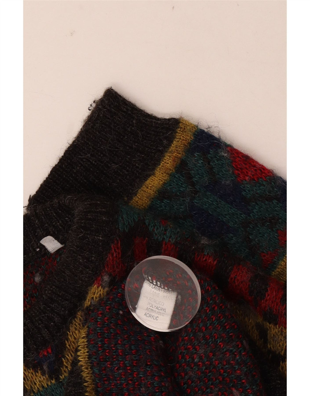 Vintage Mens Boat Neck Jumper Sweater Large Red Geometric Wool