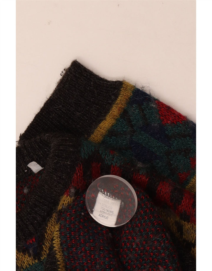 Vintage Mens Boat Neck Jumper Sweater Large Red Geometric Wool