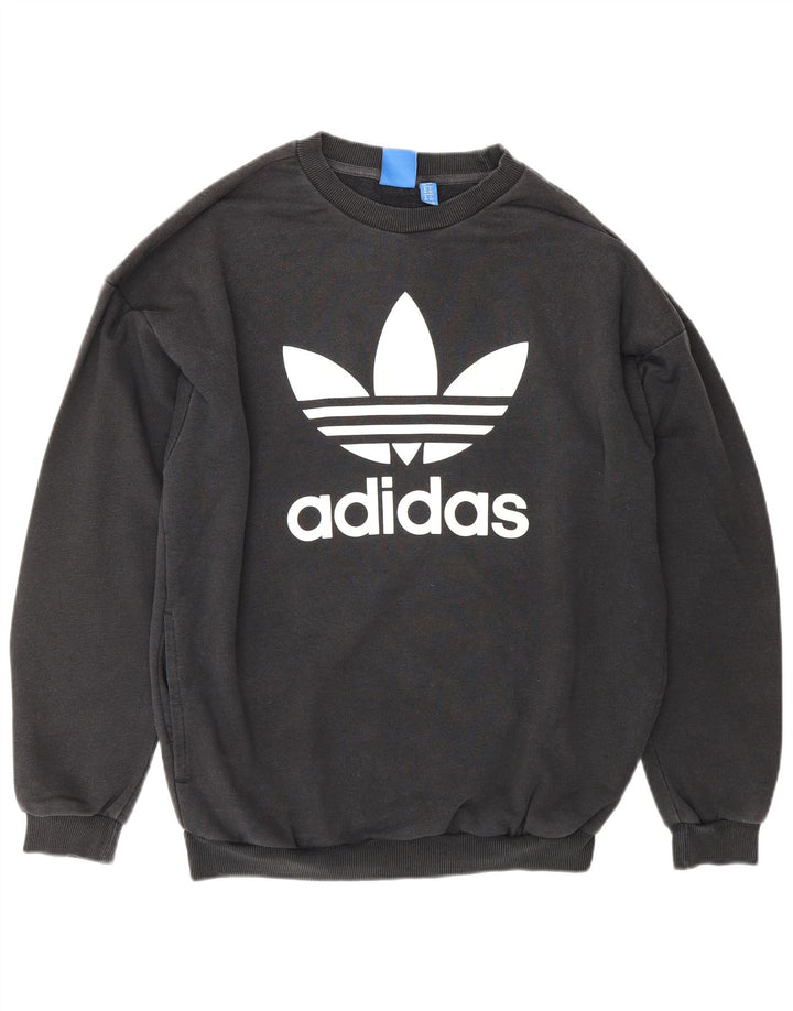 ADIDAS Womens Graphic Sweatshirt Jumper UK 12 Medium Black Cotton