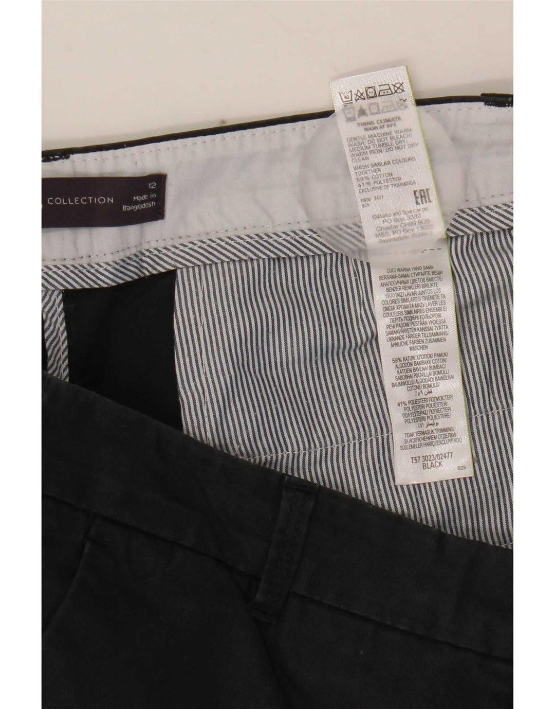 Marks & Spencer Womens Chino Shorts UK 12 Medium W32  Black Cotton