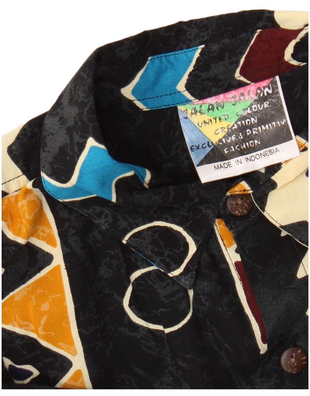 Vintage Mens Short Sleeve Shirt Medium Black Geometric Rayon