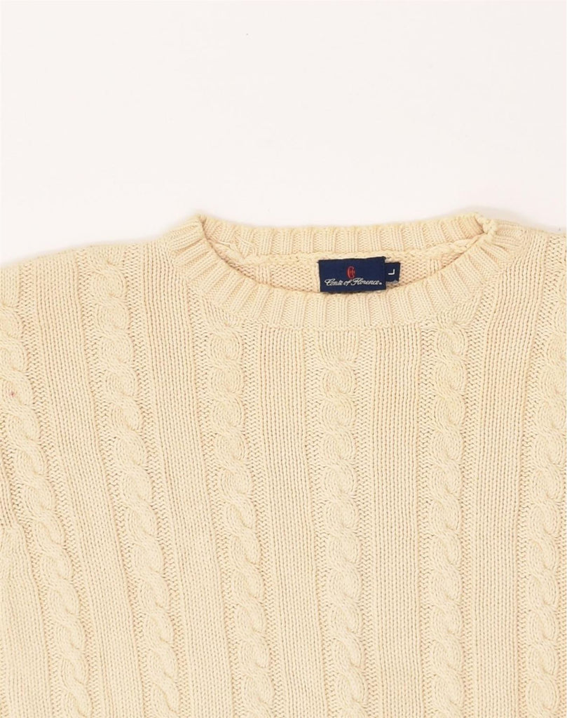 CONTE OF FLORENCE Womens Crew Neck Jumper Sweater UK 16 Large Beige Cotton | Vintage Conte of Florence | Thrift | Second-Hand Conte of Florence | Used Clothing | Messina Hembry 