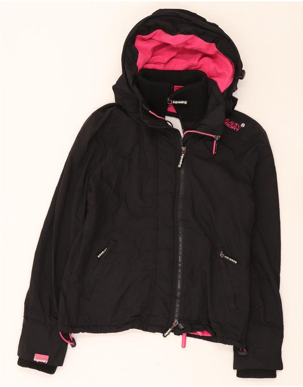 SUPERDRY Womens Windcheater Hooded Windbreaker Jacket UK 14 Medium Black