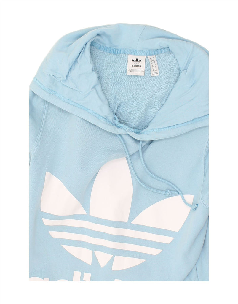 ADIDAS Womens Loose Fit Graphic Hoodie Jumper UK 10 Small Blue Cotton | Vintage Adidas | Thrift | Second-Hand Adidas | Used Clothing | Messina Hembry 