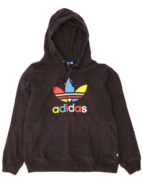 Adidas Womens Graphic Hoodie Jumper UK 22 3XL Black Cotton