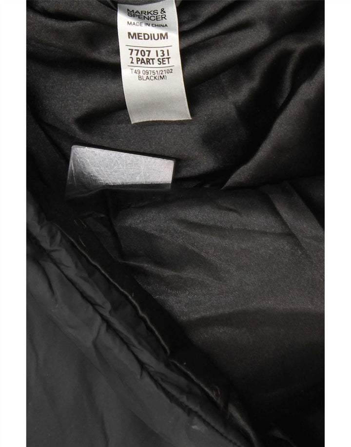 Marks & Spencer Womens Hooded Padded Jacket UK 14 Medium Black Polyamide