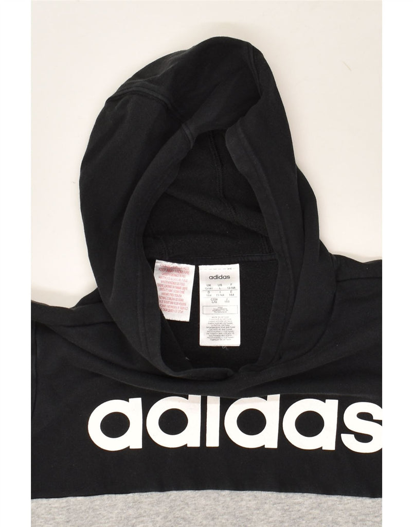 ADIDAS Boys Graphic Hoodie Jumper 13-14 Years Grey Colourblock Cotton | Vintage Adidas | Thrift | Second-Hand Adidas | Used Clothing | Messina Hembry 