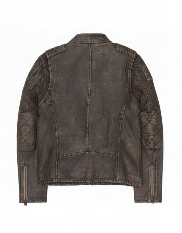 Superdry Mens Motorstyle Leather Jacket UK 40 Large Brown