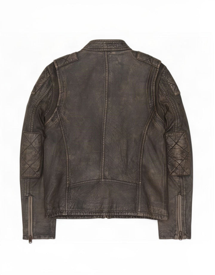 Superdry Mens Motorstyle Leather Jacket UK 40 Large Brown