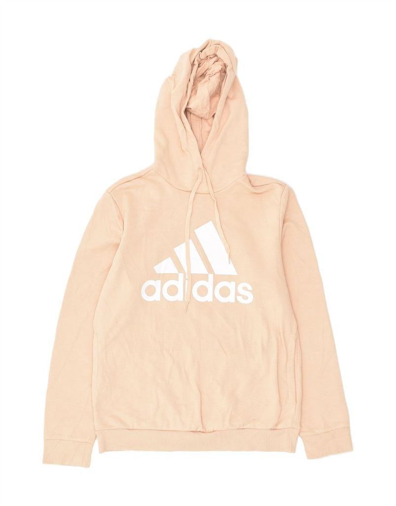 ADIDAS Womens Graphic Hoodie Jumper UK 12/14 Medium Beige Cotton | Vintage Adidas | Thrift | Second-Hand Adidas | Used Clothing | Messina Hembry 