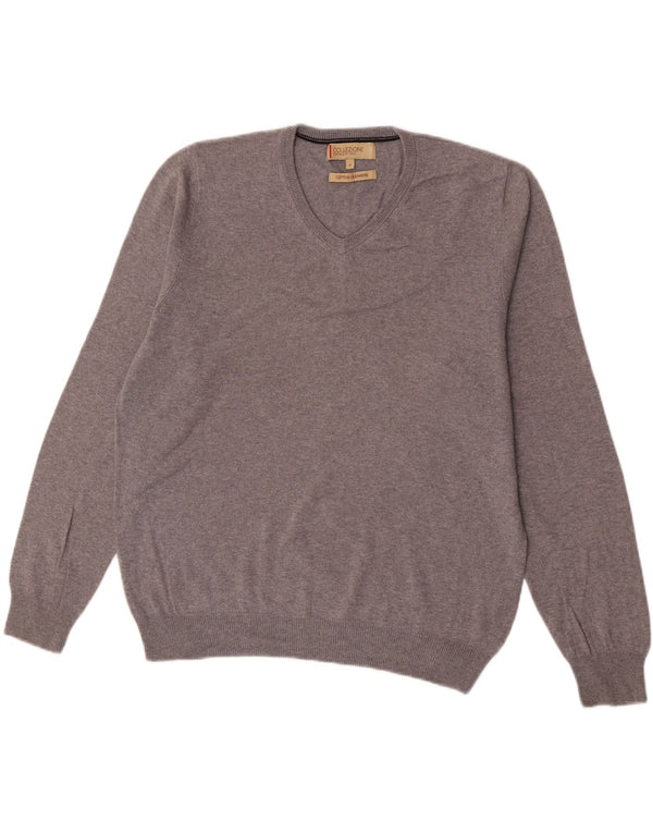 Marks & Spencer Mens V-Neck Jumper Sweater Medium Grey Cotton