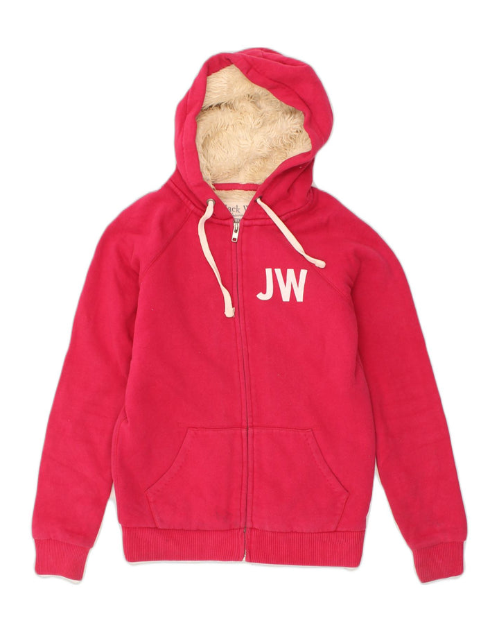 JACK WILLS Womens Sherpa Graphic Zip Hoodie Sweater UK 8 Small  Pink | Vintage Jack Wills | Thrift | Second-Hand Jack Wills | Used Clothing | Messina Hembry 