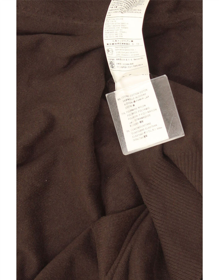Benetton Mens V-Neck Jumper Sweater Large Brown Cotton