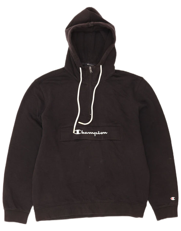 Champion Mens Graphic Zip Neck Hoodie Jumper Medium Black Cotton