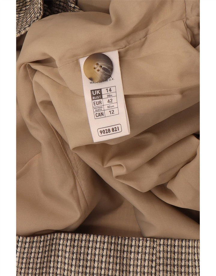 Marks & Spencer Womens Longline Blazer Jacket UK 14 Large Beige Pinstripe