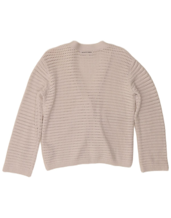 Marks & Spencer Womens Crochet Cardigan Sweater UK 10 Small White Cotton