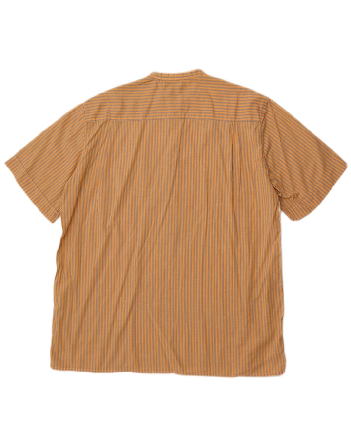 PULLOVERIA Mens Short Sleeve Pullover Shirt Large Orange Striped