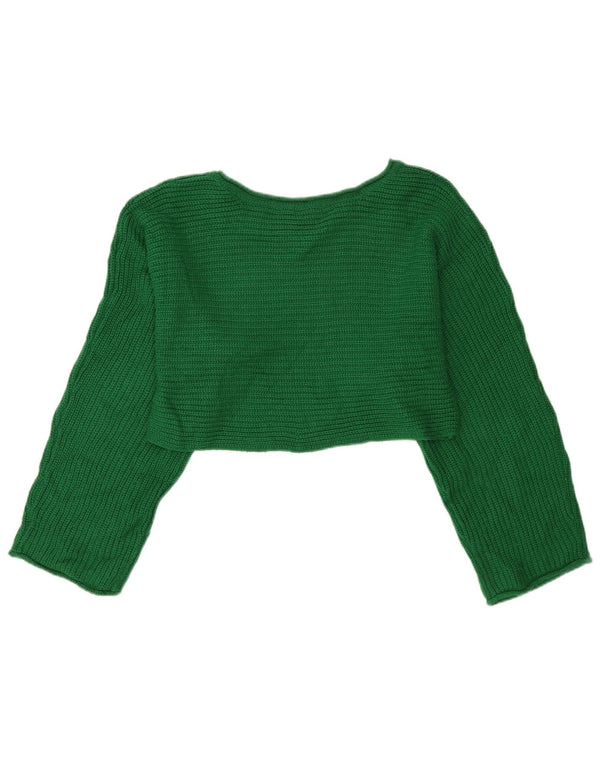 Topshop Womens Crop Boat Neck Jumper Sweater UK 8 Small Green Acrylic