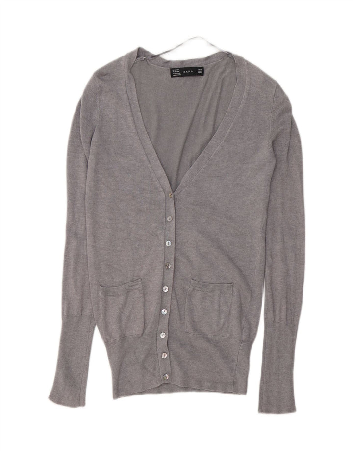 ZARA Womens Cardigan Sweater UK 10 Small Grey Rayon