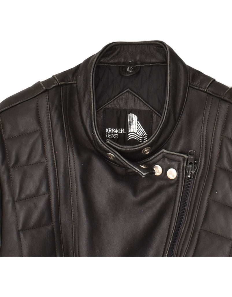 KRAWEHL Womens Leather Jacket IT 42 Medium Black Leather | Vintage Krawehl | Thrift | Second-Hand Krawehl | Used Clothing | Messina Hembry 