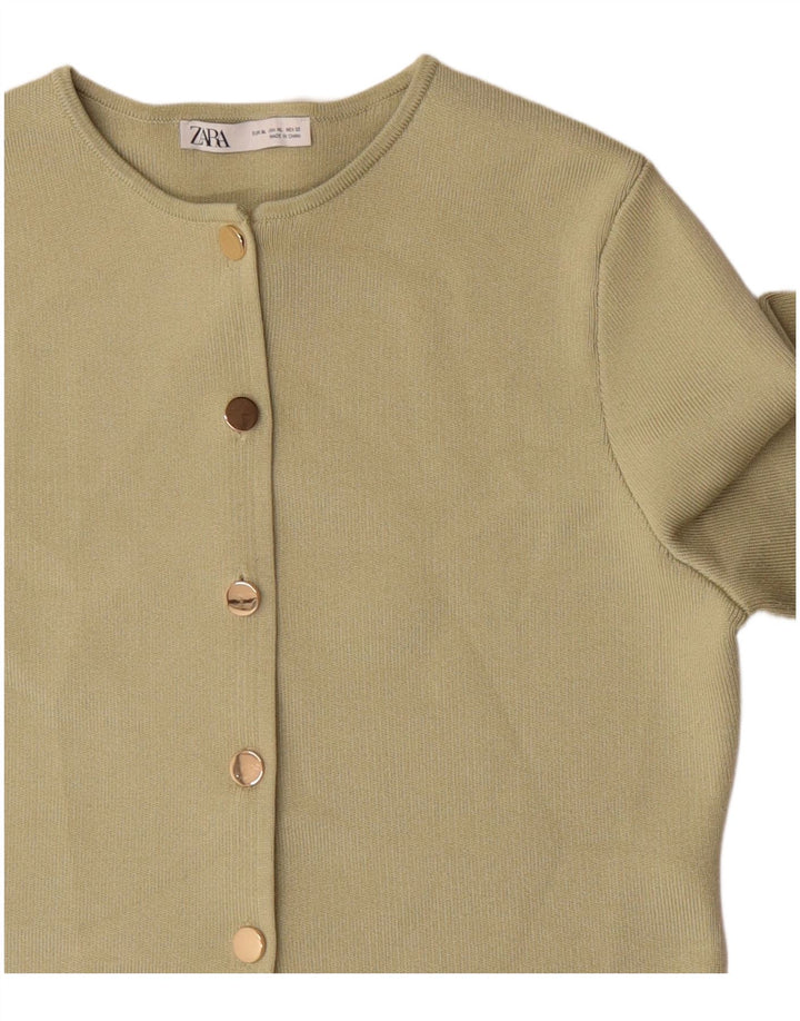 Zara Womens Crop Cardigan Sweater UK 18 XL Green Polyester