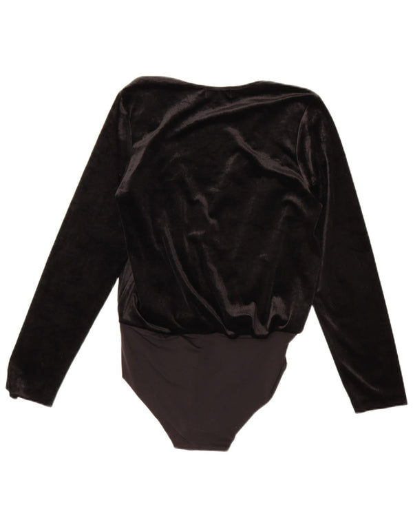 Zara Womens Velour Bodysuit UK 14 Medium Black Polyamide