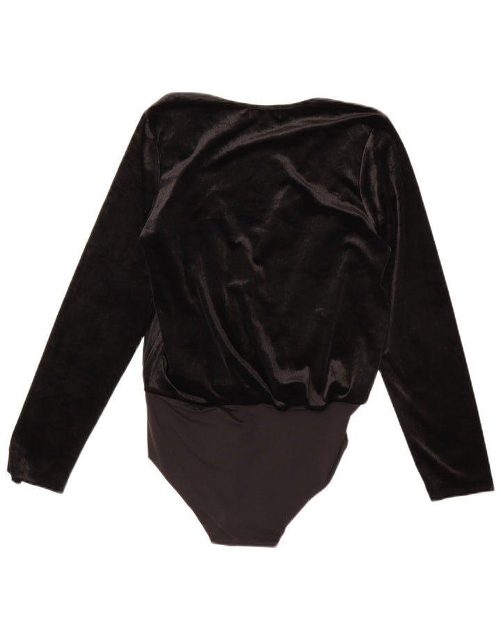Zara Womens Velour Bodysuit UK 14 Medium Black Polyamide