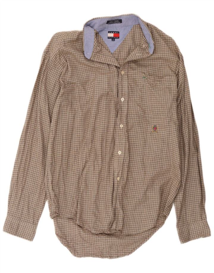 Tommy Hilfiger Mens Shirt Medium Brown Check Cotton