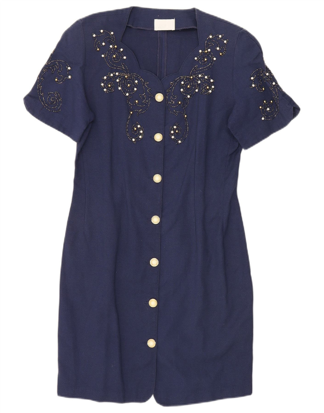 Vintage Womens Regular Sheath Dress UK 14 Medium Navy Blue Cotton