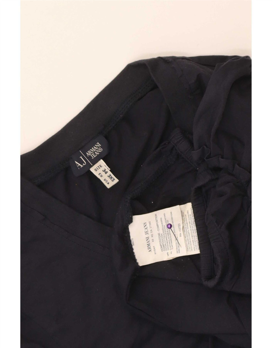 Armani Womens Graphic Blouse Top EU 34 2XS Navy Blue Cotton