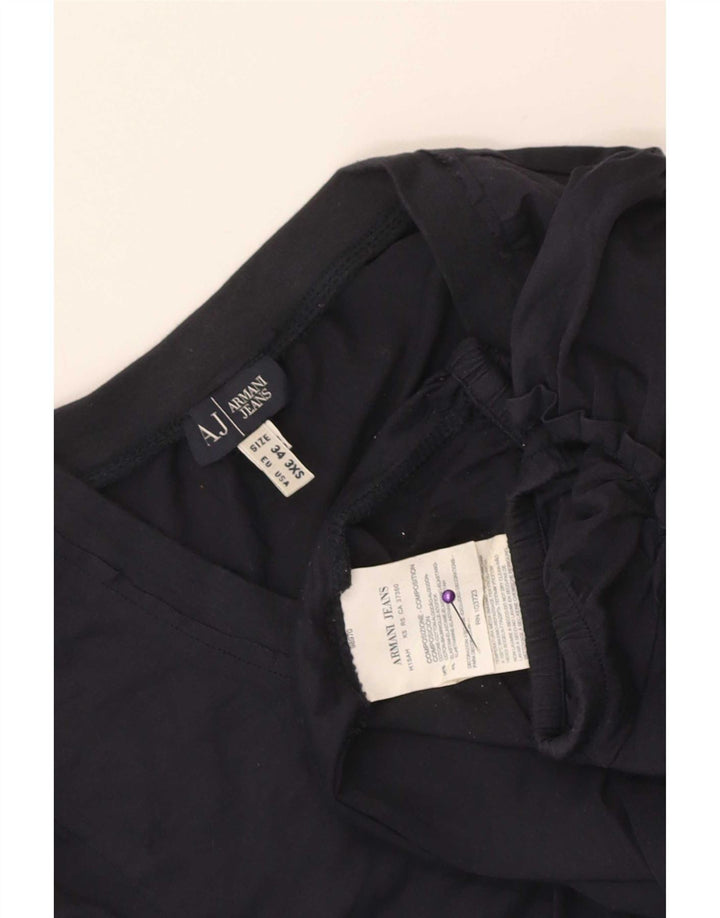 Armani Womens Graphic Blouse Top EU 34 2XS Navy Blue Cotton