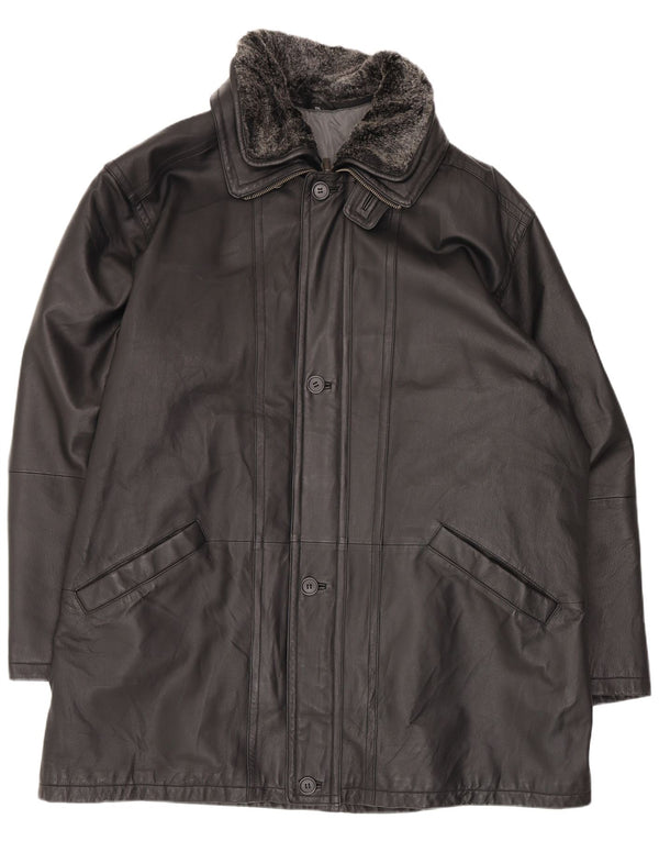 Vintage Mens Leather Coat UK 44 2XL Black