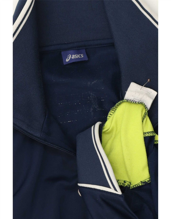 Asics Mens Tracksuit Top Jacket Medium Navy Blue Colourblock Polyester